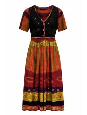 Vtg Carole Little Petite 6 Women's Multicolor Maxi Dress 90's Embroidery Artsy